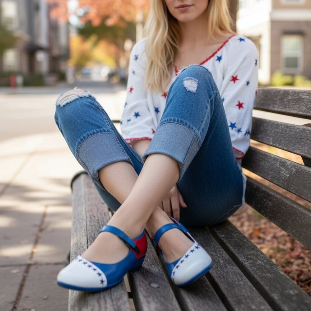 Artsy DANSKO Mary Janes - Red White Blue Stars Americana Shoes size 7.5